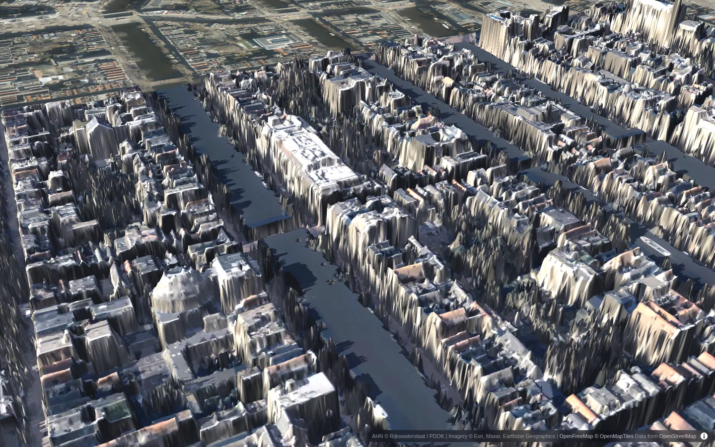 Amsterdam canal houses in 3D in the evening sun
