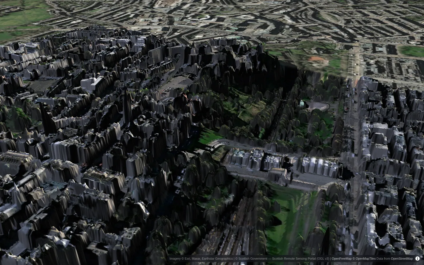 Edinburgh castle rock and Old Town in 3D on a summer evening